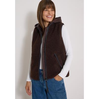 Fellimitatweste CECIL, Damen, Gr. XL (44), chocolate sauce braun, Stoff, Obermaterial: 100% Polyester. Obermaterial 2: 100% Nylon, unifarben, comfort fit normal, ohne Ausschnitt, Westen, mit abnehmbarer Kapuze