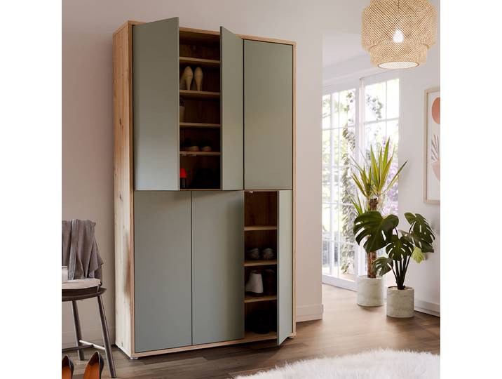Armoire à chaussures 109cm Vert/Marron/Vert sauge/Imitation chêne Artisan