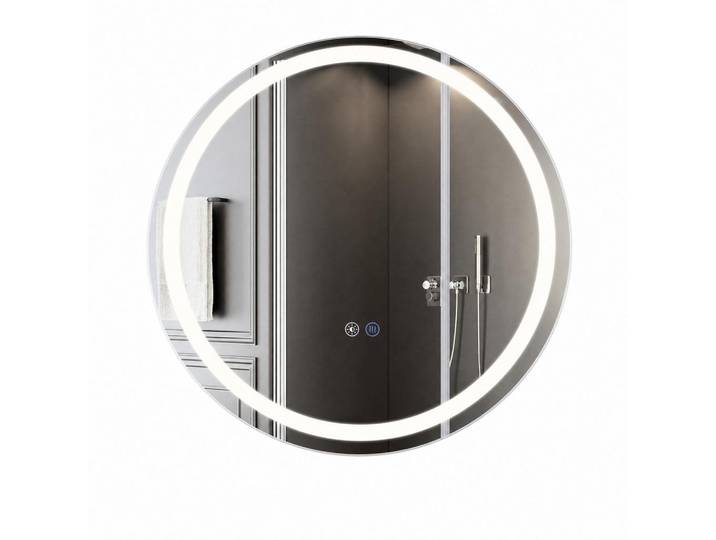 ZMH Badspiegel Sylvin 80/2.5/80 cm, Silberfarben, Glas, Metall, Mode, Rund, 2.5x80x80 cm, Badezimmer, Badezimmerspiegel, Badspiegel
