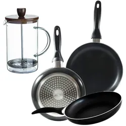 BERGNER - Set aus 3 gepressten Aluminium-Pfannen Ø16/20/24cm, geeignet für Induktion Navy Black Stempel-Kaffeemaschine aus Borosilikatglas