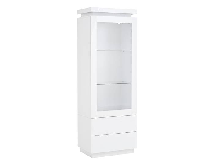 Vitrine Blanche En Panneaux Mdf 60x40x171 Cm Avec 2 Tiroirs\, Portes En Acrylique Transparent\, Étagères En Verre Trempé\, Éclairage Led Contrôlé Par Application
