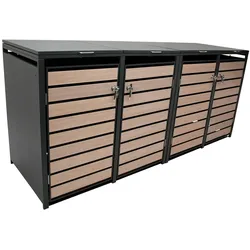 Mülltonnenbox BERLIN 264x80x116cm für 4x Tonnen 120 und 240 Liter, Stahl anthrazit mit Türen Holzoptik