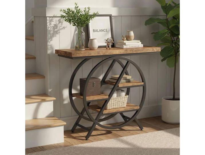 Table console - TOPESCT - 105 ×30 × 80 cm - table de canapé à 5 niveaux - cadre géométrique en métal - or blanc - mobilier d'entrée