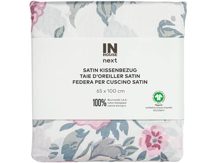 Inhouse Kissen Gots Satin 65x100 Rosen weiss