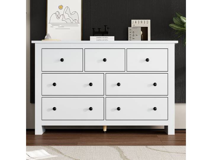 Buffet bas - ZEVKOR - Buffet Bas 7 Tiroirs - 7 tiroirs - Blanc mat - 152×40×88 5 cm