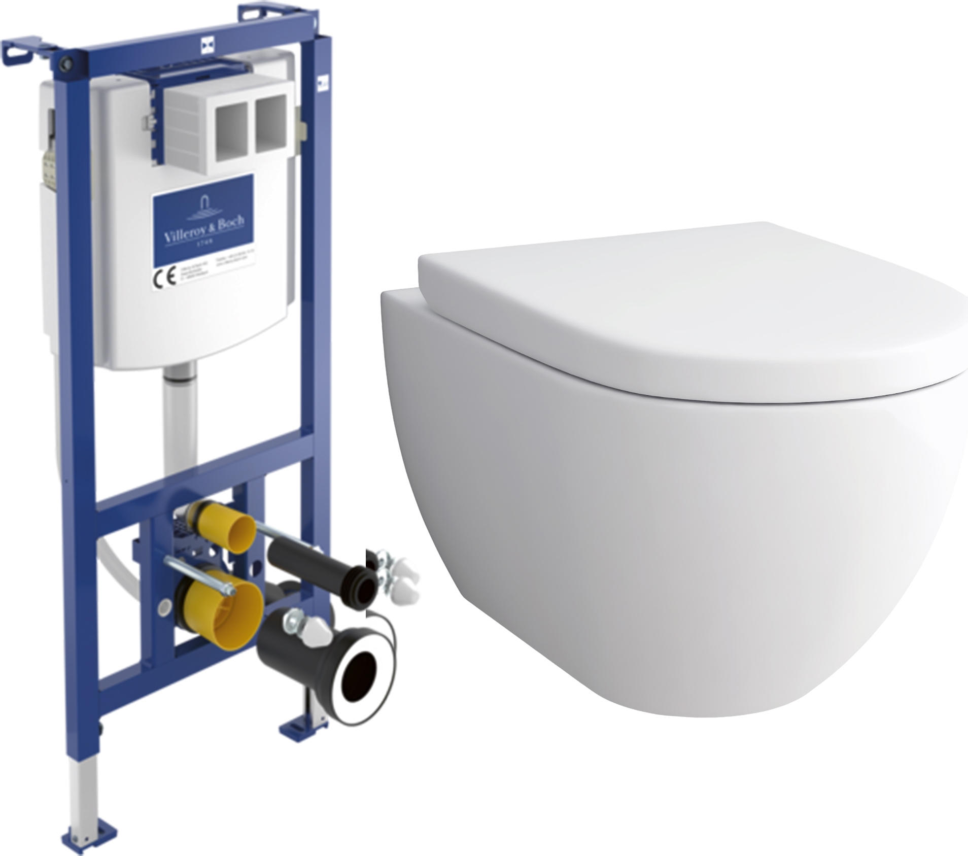 Alpenberger Spülrandloses Hänge WC Set | ViConnect Spülkasten | Mit/ohne Betätigungsplatte | WC mit Absenkautomatik (6200 UNI, ohne Betätigungsplatte)