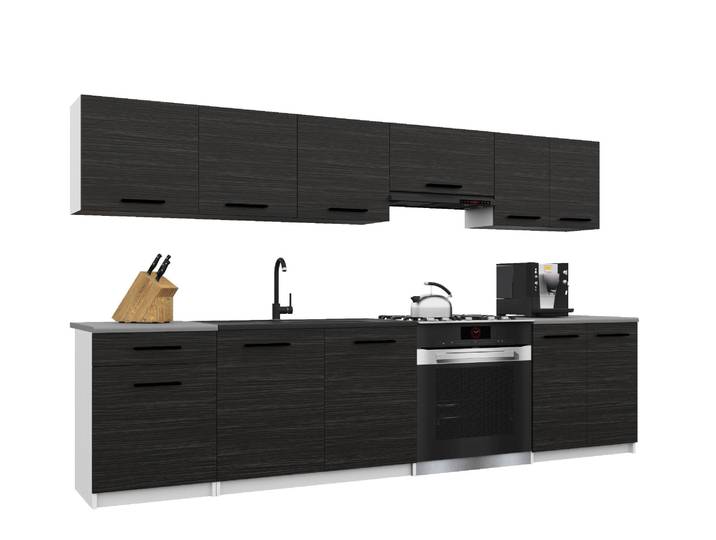 Belini Moderne Küchenzeile Küchenblock ITALIA 2 - Küchenmöbel 240cm Ebenholz - Einbauküche mit Hängeschränke, Unterschränke & Arbeitsplatten