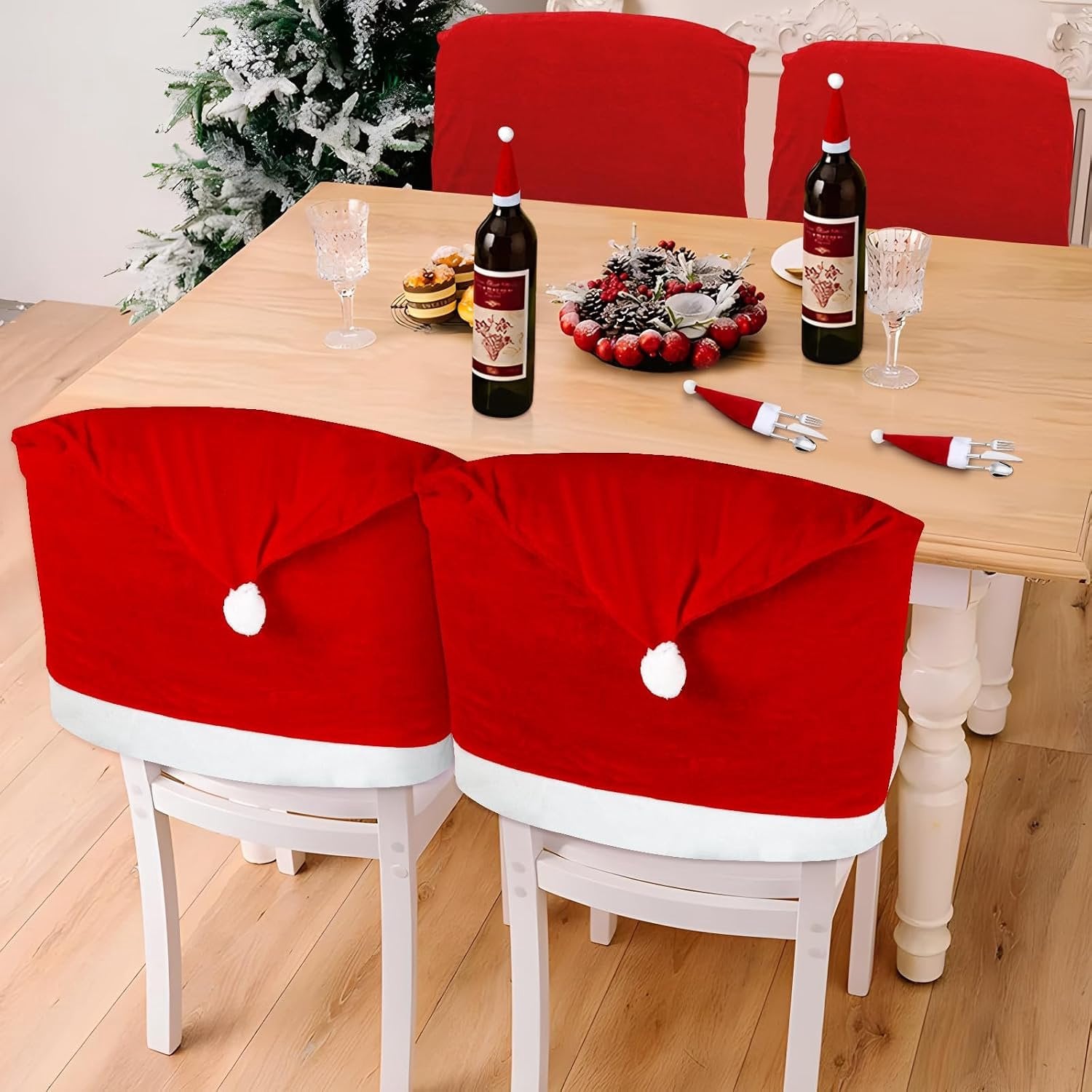 Set van 6 Premium Kerststoelhoezen voor eetkamerstoelen