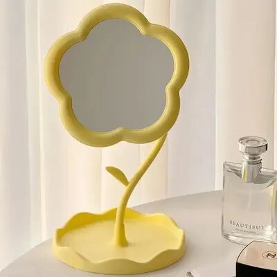 Fusion Finds Floral Desktop Vanity Mirror Round Makeup Mirror For Bedroom, Dorm & Vanity Table yellow