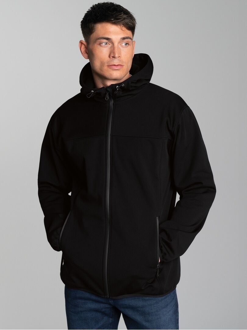 Softshelljacke TRIGEMA "TRIGEMA Klassische Softshell–Kapuzenjacke", Herren, Gr. L, schwarz, Stoff, 88% Polyamid, 12% Elasthan, lang, Jacken Softshelljacke schwarz L