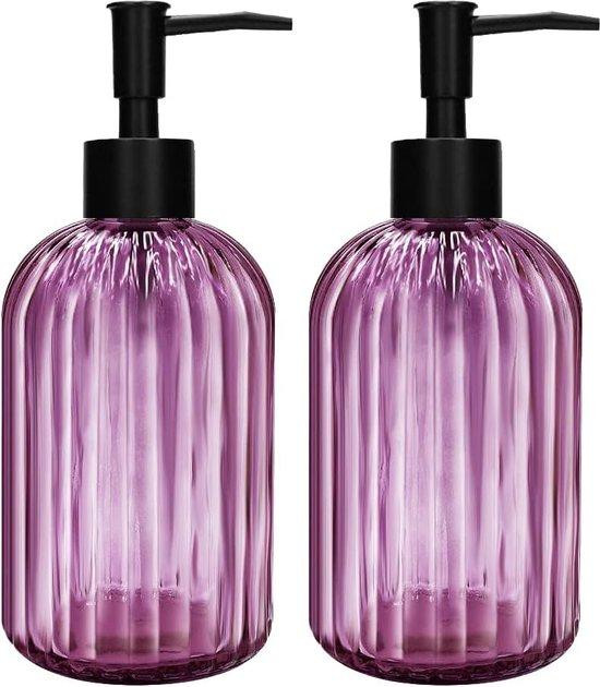 Unyqoos Set van 2 glazen zeepdispensers, 400 ml, zwart met zwarte pomp voor keuken en badkamer