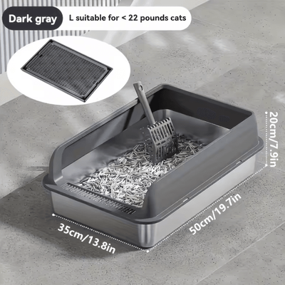 Inspire Curations KEMORELA Extra Large Stainless Steel Covered Cat Litter Box dark Grey 50cm