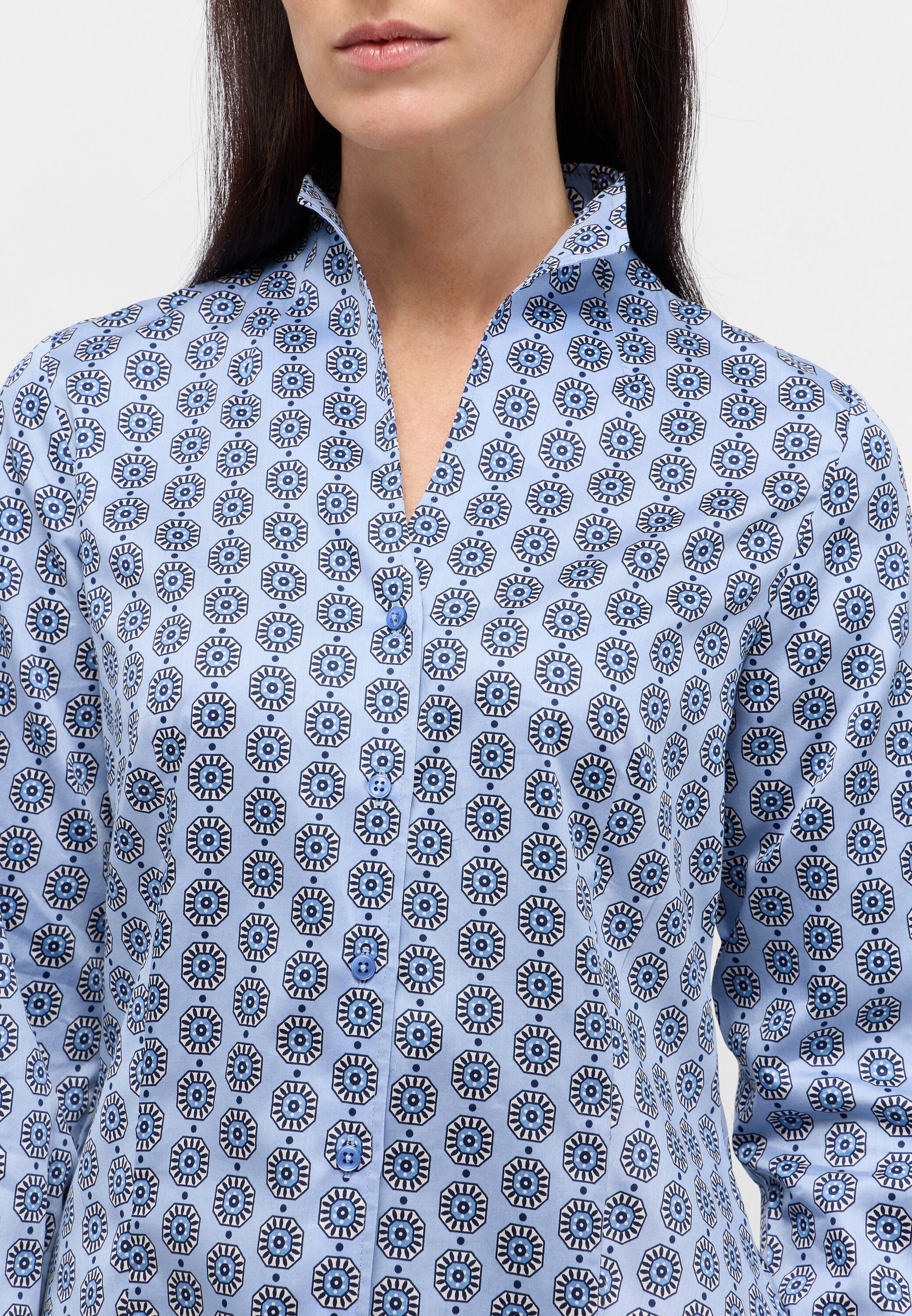 Hemdbluse ETERNA "REGULAR FIT", Damen, Gr. 34, blau, 100% Baumwolle, Blusen Hemdbluse, EASY IRON (bügelleicht) blau 34