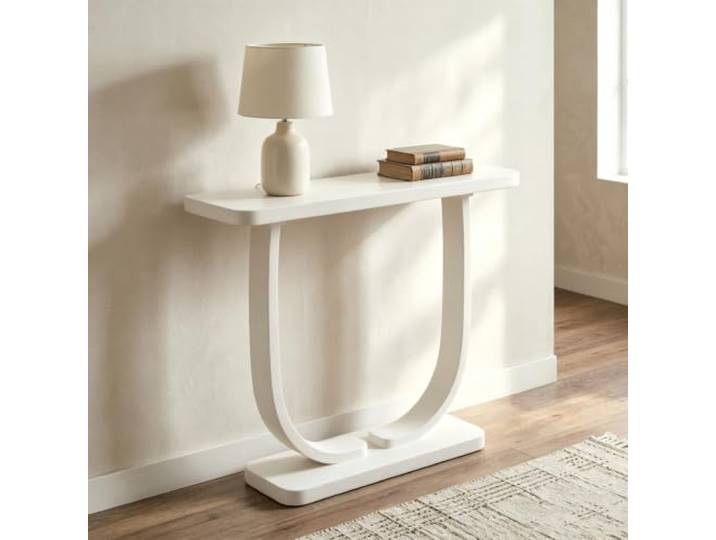 Schmaler Konsolentisch aus Massivholz, Flurtisch mit stabiler Ablage Massivholz, schmales Design, Eingangstisch, stabil, platzsparend(White,31.5in(80cm))