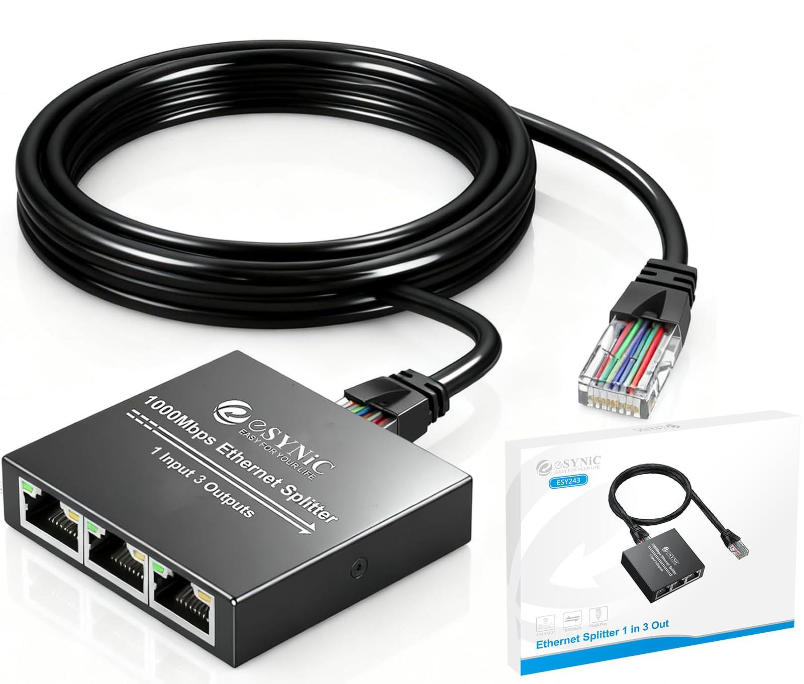 Selius Gigabit Ethernet Splitter 1 naar 3 met 0,5m netwerkkabel, 1000mbps