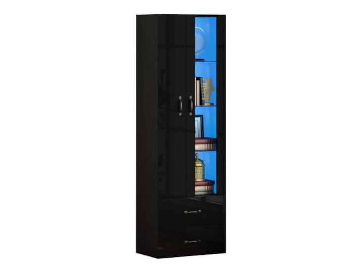 LED Vitrine Standvitrine 2 Türen Schwarz Spanplatte, Hochglanz-Fronten, LED-Beleuchtung mit App-Steuerung, 50 x 40 x 180 cm, Montage erFor Forderlich