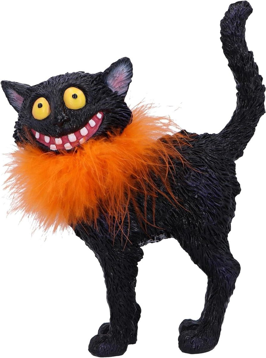 Handgeschilderd Kat Beeldje - Zwarte Kat - Decoratief Object - Hoogte: 23 cm - Zwart