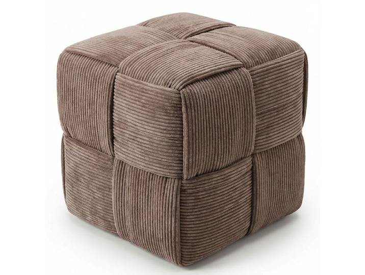 Pouf carré tapissé en velours côtelé - Design moderne - Kosita Taupe
