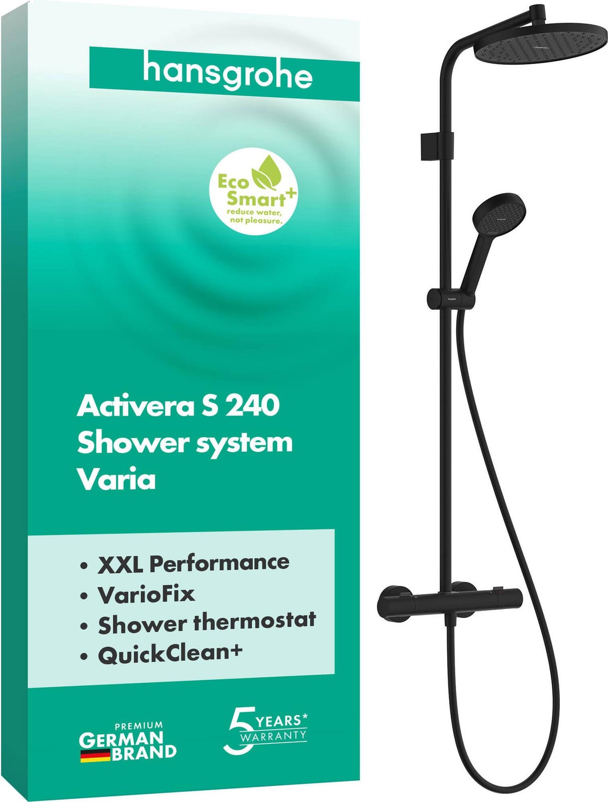 Hansgrohe Activera S douchesysteem met 1 straaltype en Ecostat Fine Varia, waterbesparend