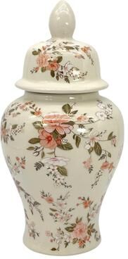 Galt International "Cream Floral Ceramic Chinoiserie Jar 12"""