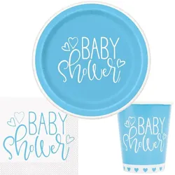 Baby Shower Herzen in hellblau Junge Party Deko Set für 8 Personen
