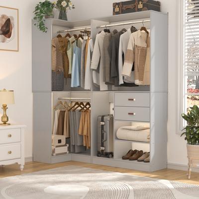 Rackcog Navada Set of 2 Corner Closet Organizer, 70.9'' W Closet System with Drawers and Hanging Rods