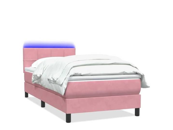 PUGYNBK Boxspringbett aus Samt, Rosa, 80 x 220 cm, mit LED Verstellbares Kopfteil, waschbarer Bezug, Taschenfederkerne, USB-Anschluss