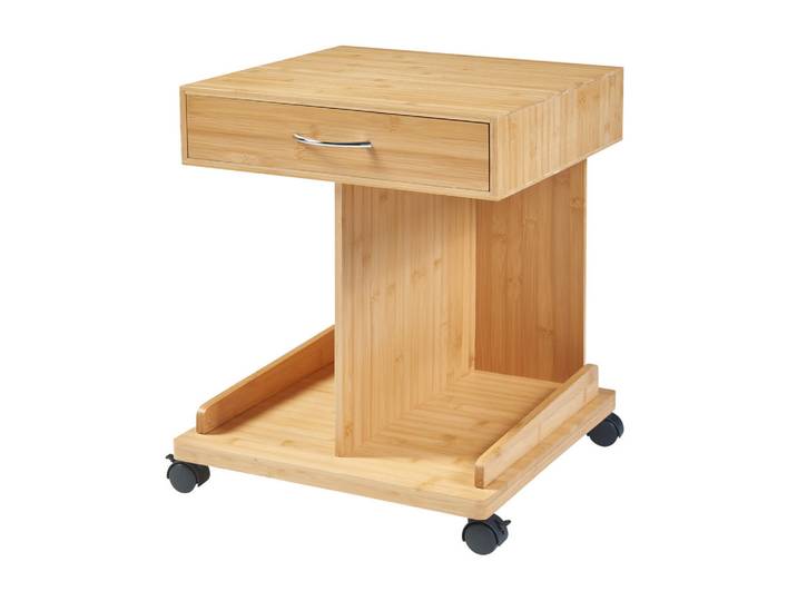 [en.casa] Beistelltisch rollbar Jokkmokk, Naturfarben, Holz, Bambus, 1 Schubladen, Quadratisch, 43x56.5x43 cm, Wohnzimmer, Wohnzimmertische, Beistelltische