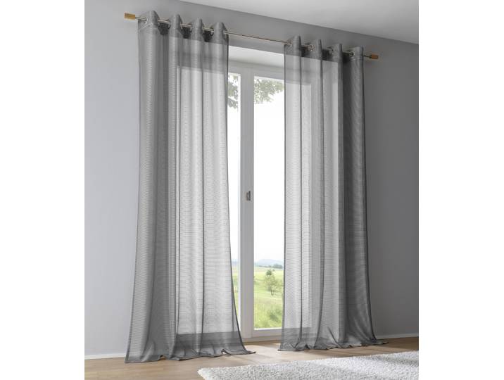 Vorhang KUTTI Vinola Gr. 3, grau (grau, silberfarben), B:130cm H:225cm, Wirkware, Polyester, Gardinen, Vorhang, Ösengardine modern Netzstruktur Glanz