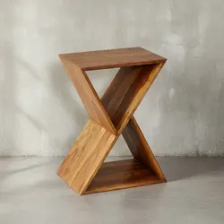 KADIMA DESIGN Extravaganter Beistelltisch aus Sheeshamholz, X-förmige Konstruktion, 2 Ablagen