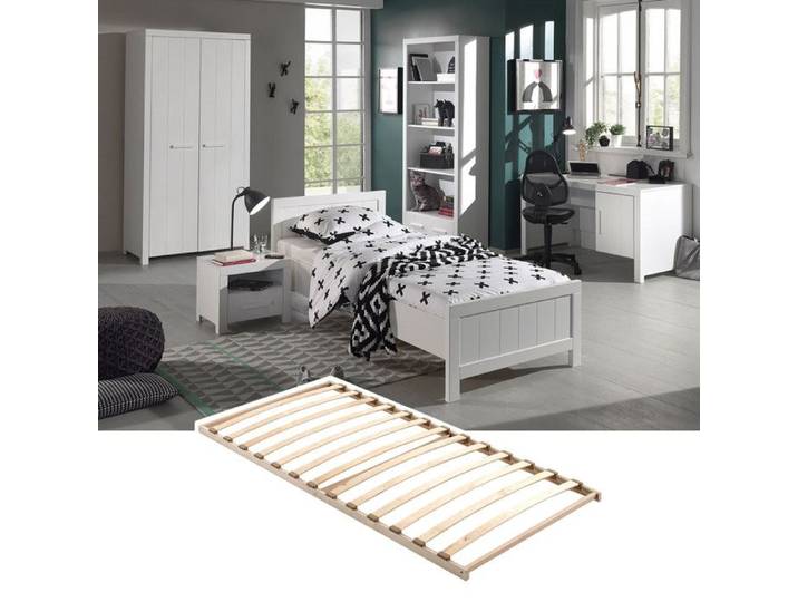 GASTON - Lit 90x200cm + Sommier + Chevet + Armoire 2P + Pack Bureau