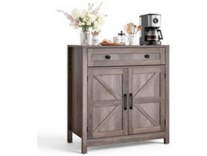 VEVOR Küchenschrank, Sideboard mit Schublade & 2 Scheunentüren, Buffetschrank für Wohnzimmer, Esszimmer Eingangsbereich, Flur, Küche, 75x37,5x80 cm, Landhausstil, Grau