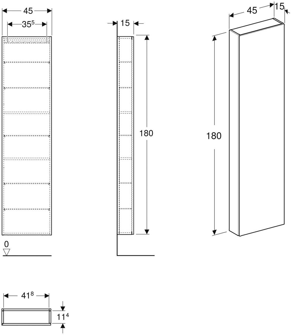 Geberit Hochschrank mit einer Tür und Innenspiegel, verkürzte Ausladung, Badmöbel, 502.317.01.2,