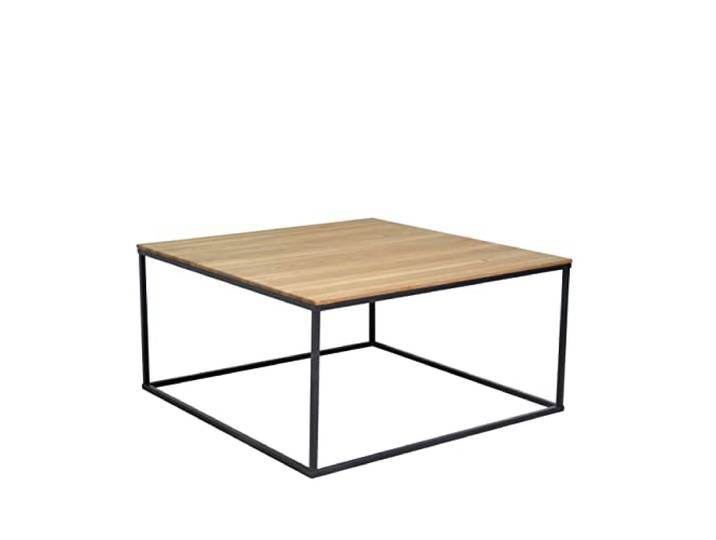 Casa Vital Couchtisch Narnia 2, quadratische Form, 75x75x40 cm, braun und schwarz, Tischplatte Eiche massiv, geölte Oberfläche, Metallbeine