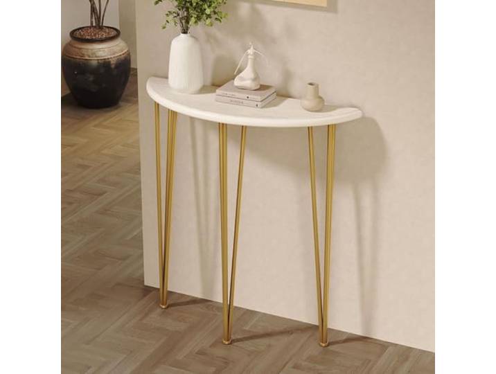 MDEUFYWEGB Halbrunder Konsolentisch, Schmaler Flurtisch mit Metallgestell Moderner Konsolentisch mit Eisenbeinen, Moderner Sofatisch für Wohnzimmer, Eingangsbereich und Flur(Gold,80cm/31.5in)