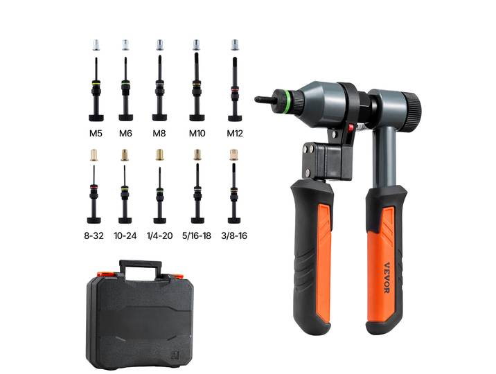 Vevor Riveteuse Manuelle A Cliquet 21 Cm\, Kit Deoutils A Riveter Complet\, Pour Bricoleur Maison\, Pince A Ecrous A Sertir Avec 10 Mandrins Metriques Et Sae\, 100 Ecrous\, Avec Mallette De Transport