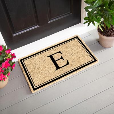 Evergreen "28 in. x 16 in. Monogram Coir Mat, Letter ""E"""