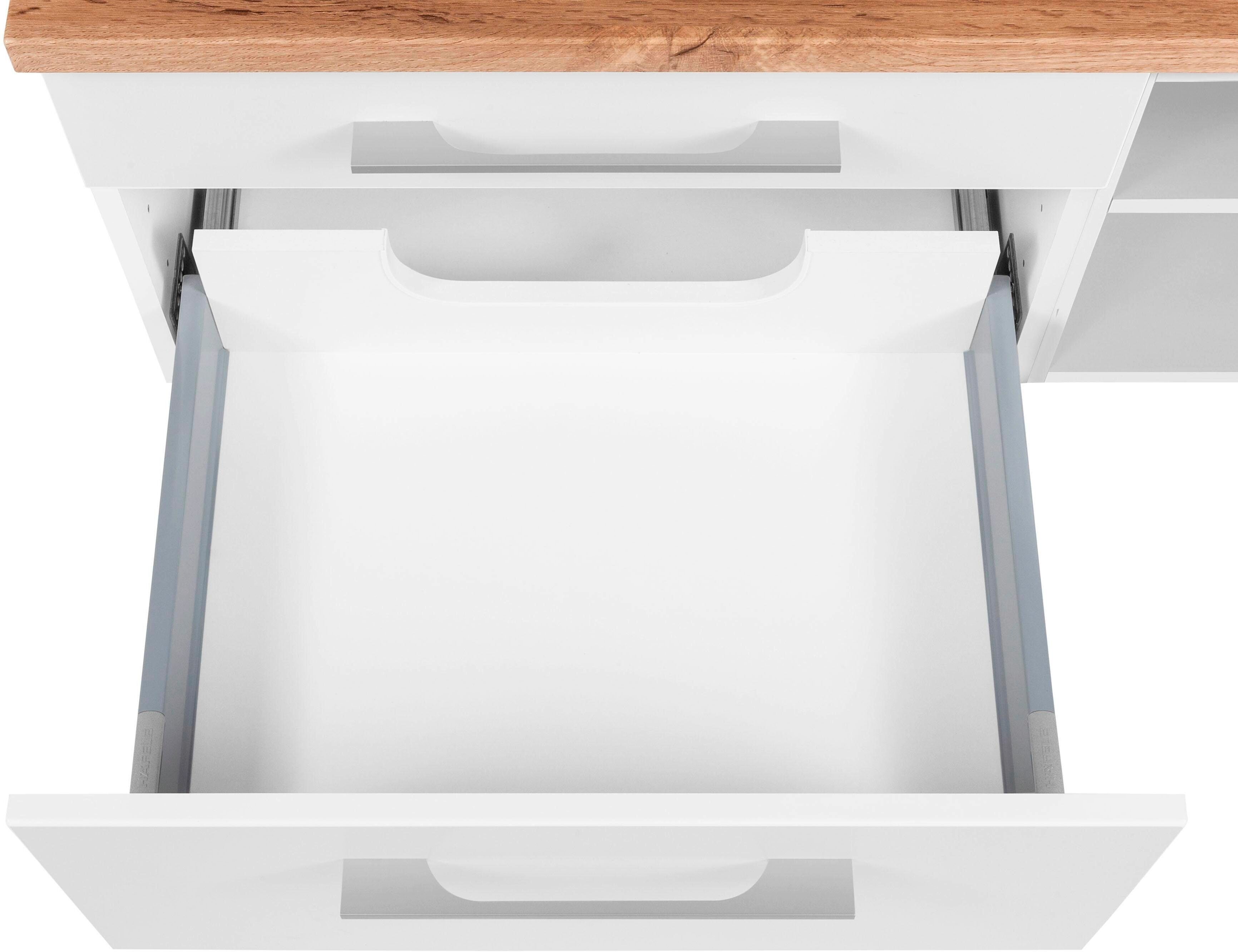 Badmöbel-Set WELLTIME "Davos", weiss (weiß), Becken rechts, Kastenmöbel-Sets, Badmöbel-Set, Spiegelschrank, Regal und Waschtisch weiß Becken rechts