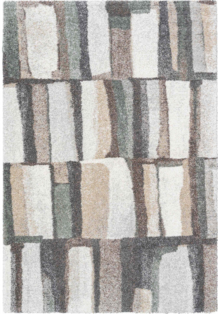 Ivy Bronx Rectangle Abstract Area Rug Green Rectangle 133 x 195 cm