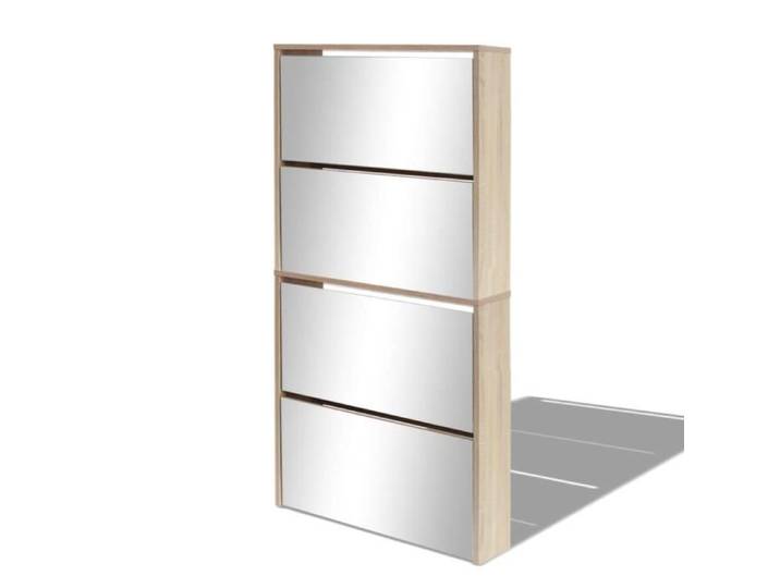 Meuble à chaussures - OMABETA - M11984 - 4 étagères - Miroir - Chêne
