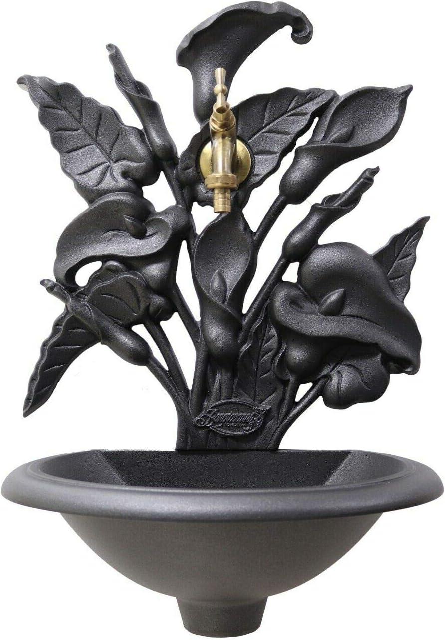Gartenbrunnen | Wandbrunnen | Modell Calla | mit Wasserhahn aus Messing | für Haus Garten | Brunnen für den Außenbereich | Brunnen für den Außenbereich | Brüniert