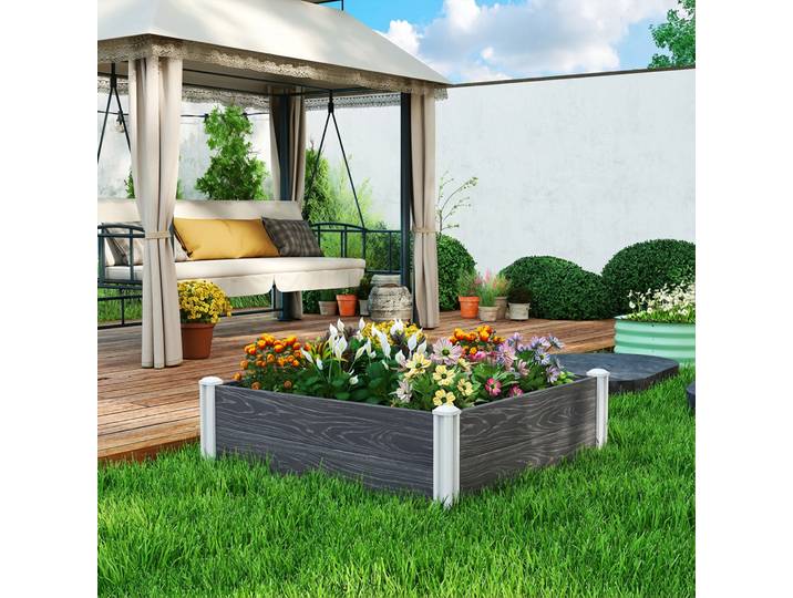 Outsunny Bac Surélevé Vinyle 102x102x33cm Jardin Extérieur Gris