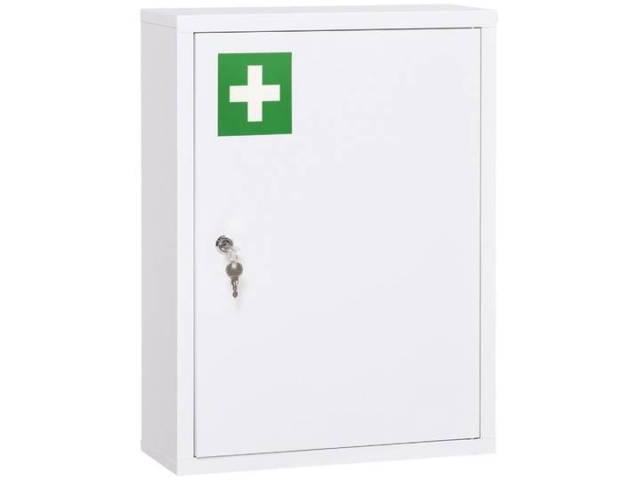 Kleankin Medizinschrank, Apothekerschrank mit 3 Fächern, 2 Schlüsseln Abschließbar, Stahl, Weiß, Metall, 40x53.5x15 cm, Badezimmer, Badezimmerschränke, Medizinschrank