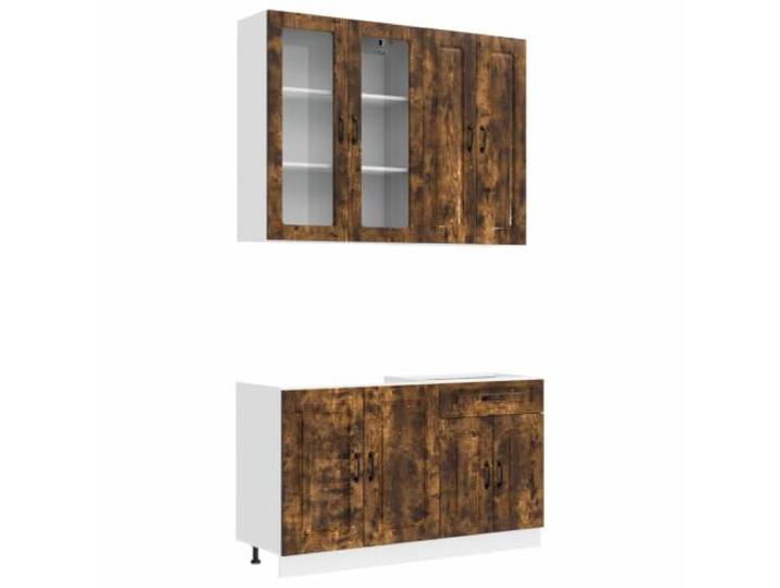 Favemtsl Küchenzeile 4-teilig Küchenschrank Set Geräucherte Eiche Kompakter Küchenschrank-Block für Ihre Küche, bietet viel Stauraum mit verstellbaren Füßen im Holzwerkstoff-Design.