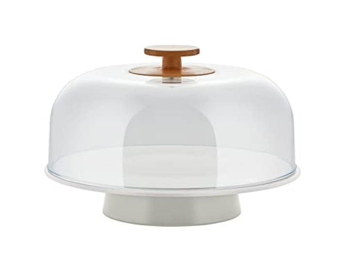 Alessi Mattina BG06 WG - Support Design en Porcelaine avec Cloche en PMMA et Bouton en Bois de Bambou\, Gris Chaud