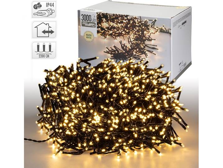 ECD Germany LED Büschel Lichterkette 22m mit 3000 LEDs Warmweiß, Strombetrieb, IP44 Wasserdicht, Innen/Außen, Weihnachtsbeleuchtung Weihnachtsbaum Cluster Lichterkette Büschellichterkette Büschelkette