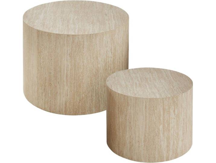 2er-Set stapelbare runde Couchtische in Travertin-Optik – MAIA
