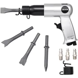 VEVOR Druckluft Meißelhammer, 3500 BPM Pneumatischer Hammer mit 70mm Hub & 4 Meißeln mit rundem Schaft, kompakter Druckluftmeißel mit Pistolengriff, Schaufelwerkzeug zum Schneiden, Stanzen, Schaben