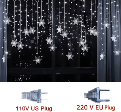Inspire Curations Snowflake LED Curtain Lights With 8 Flashing Modes white 110v Us Plug