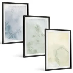 BILDER SET 3er Set - 40x60 cm Schwarzer Rahmen - Pastellfarben auf Leinwand